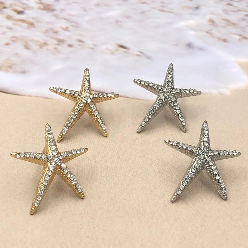 🌼 Rhinestone Starfish Nautical Stud Earrings